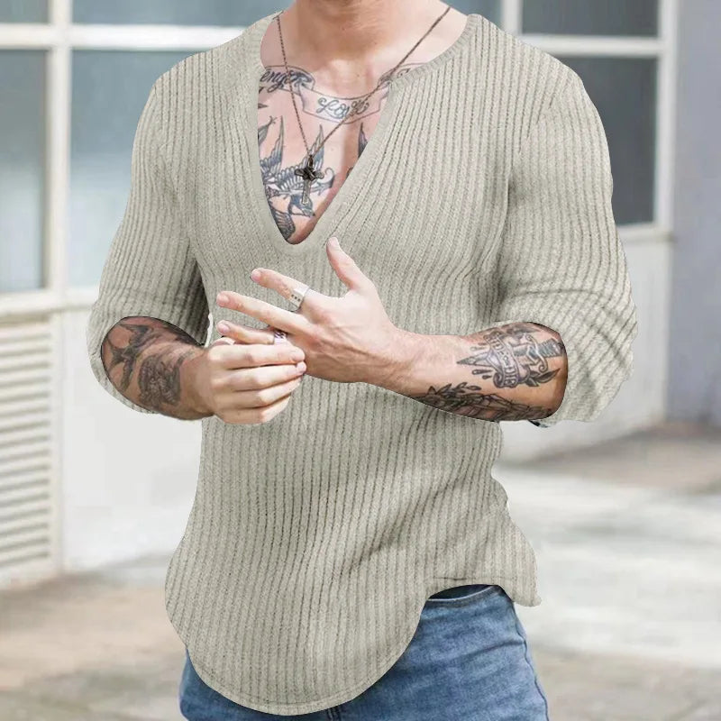 Autumn Winter Men's V-neck Casual Fashion Sweaters Male Long Sleeve Solid Color All-match Knitting Pullovers Gentmen Jumpers Top