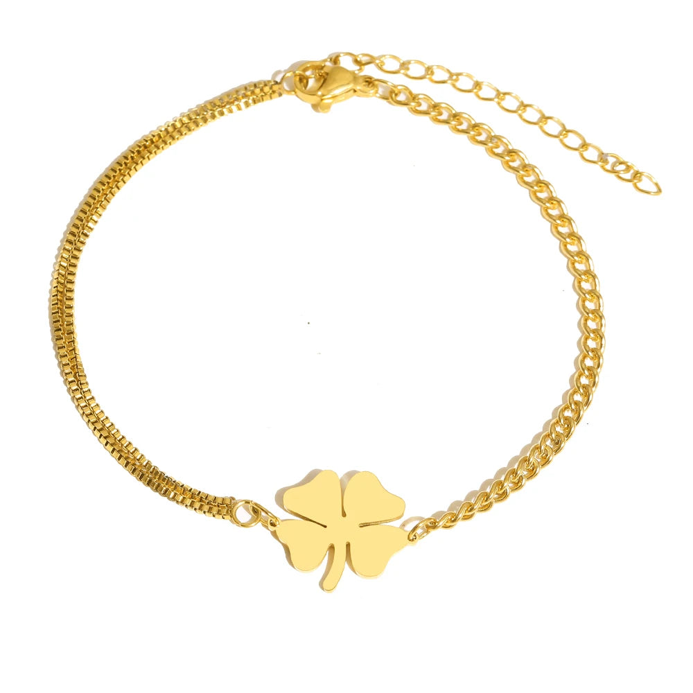 Stainless Steel Bracelets Classic Lucky Clovers Pendant Hip Hop Bracelet For Women Jewelry Non-fading High-quality Everyday Wear.