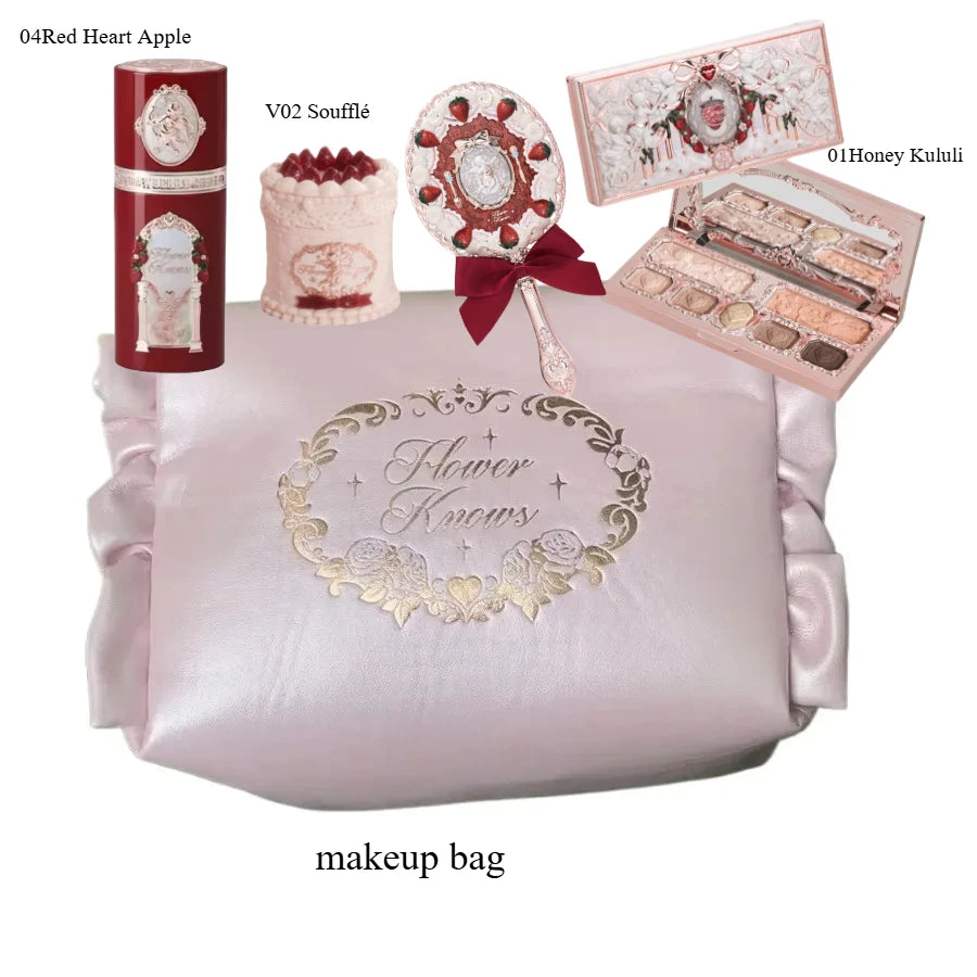 Makeup Set Flower Knows All in One GiftBox Glitter EyeShadow Palette Long Lasting Velvet Lip Cream Matte Blush with Cosmetic Bag.