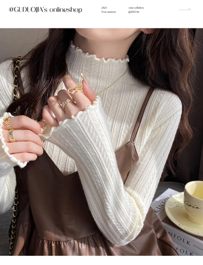 AOSSVIAO 2023 Geraffte Rollkragen Frauen Pullover Herbst Winter Warme Pullover Schlank Tops Gestrickte Pullover Jumper Weiche Pull Weibliche.