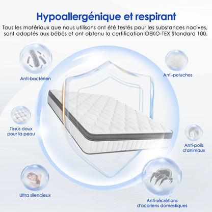 AUTHMIC 25 cm Matratze mit Taschenfedern, 7-Zonen-adaptive Unterstützung, mittlerer fester Komfort, atmungsaktiv und hautfreundlich für erholsame Zwecke