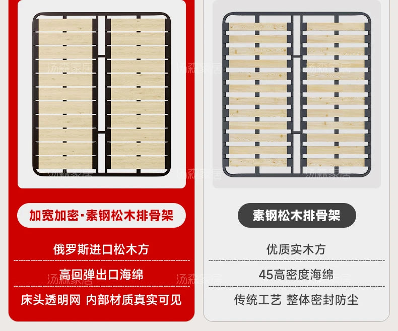 Hohes Kopfteil, Doppelbettgestell, schlichtes Holz, elegantes Queen-Size-Bett, Einzelbettgestell, Nachttische, Aufbewahrung, Cama Moderno Lujo-Möbel