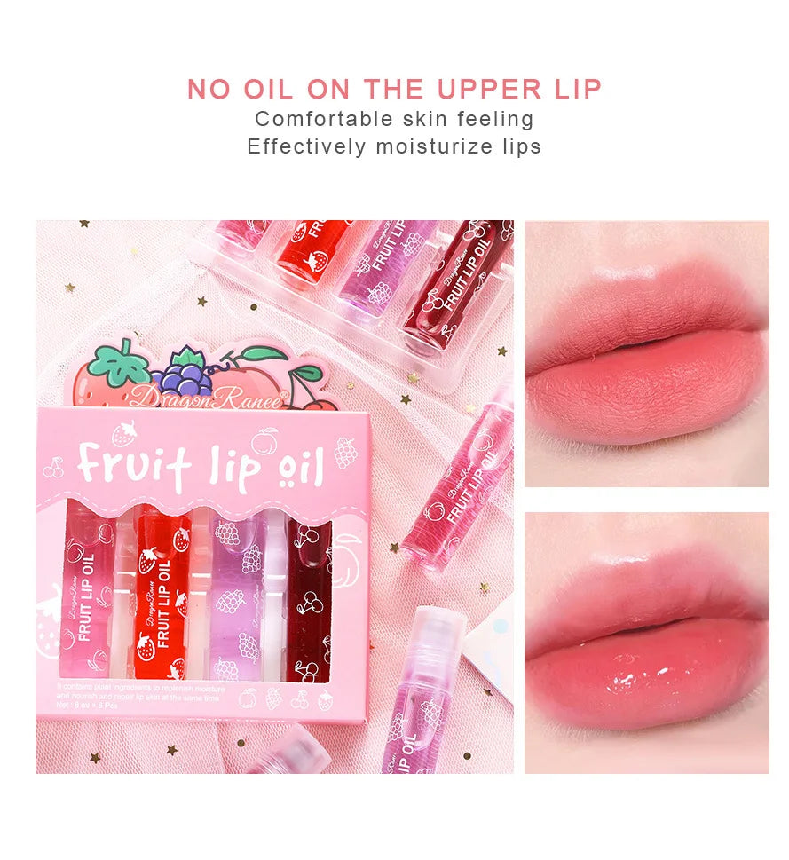 Set of Four Rolling Head Lip Oils Moisturizing Hydrating Roller Ball Lip Care Anti-Drying Transparent Lip Blam for Lip Health.