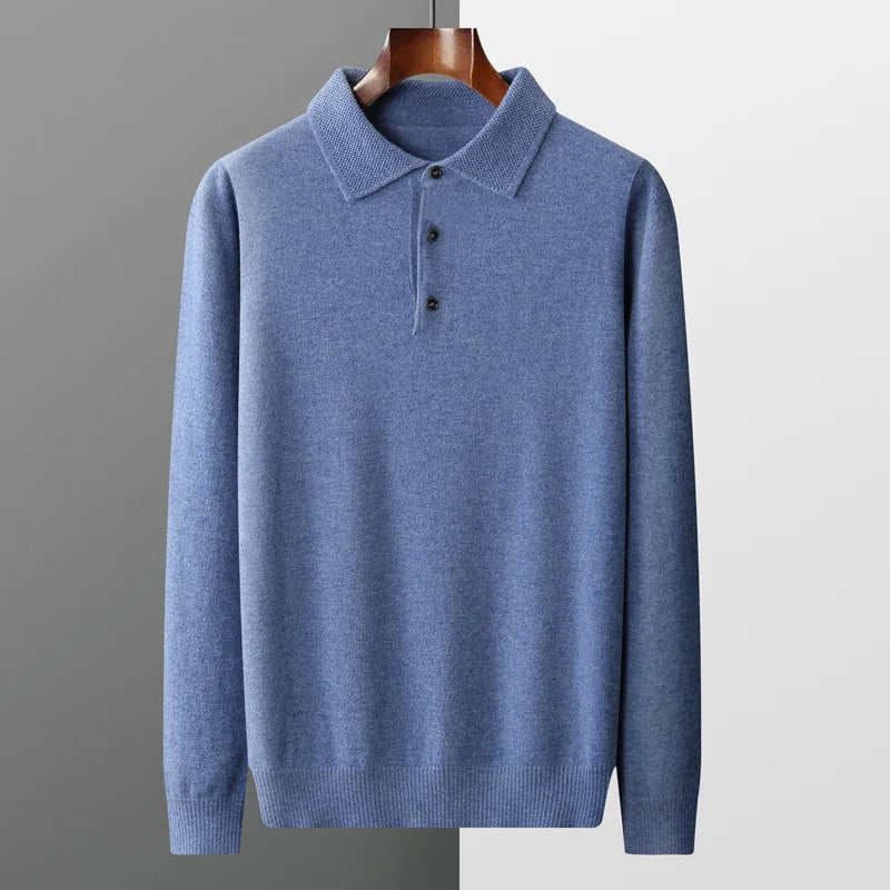 2025 Men's Autumn And Winter 100% Merino Pure Wool Knitted Sweater Men's Business Casual Knitted Polo Collar Pullover Top YJ1815.