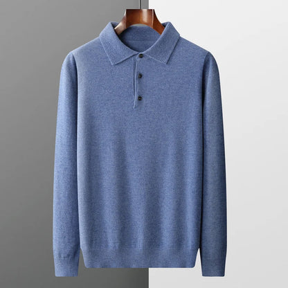 2025 Men's Autumn And Winter 100% Merino Pure Wool Knitted Sweater Men's Business Casual Knitted Polo Collar Pullover Top YJ1815.