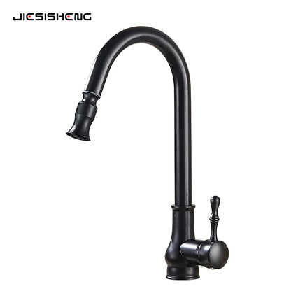 Antique Brass Kitchen Faucet Pull Out Spout Kitchen Faucets Black Single Hole Swivel Hot Cold Water Kitchen Mixers Taps