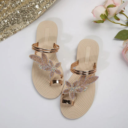 Summer Women Slippers Glitter Sandals Non-slip Slippers Maple Leaf Toe Flip Flops Fashion Beach Shoes Outdoor Flat Slippers 2025.