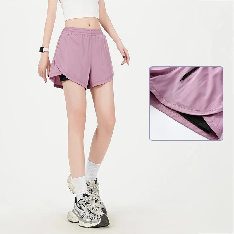 Yoga Short Pants Women Double Design Short Lightweight Comfortable Quick Dry Breathable Fitness Sport Anti-exposure Shorts Pants.