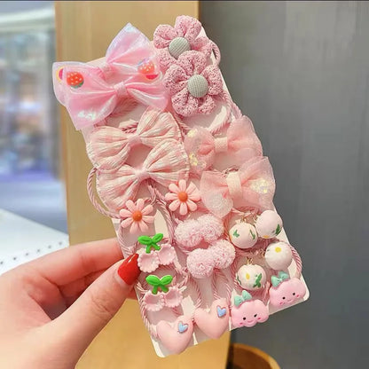 Kawaii Flower Bow Scrunchies Set Children Gift Girls Elastic Hair Rubber Bands Accessories Tie Hair Ring Rope Headdress Headwear