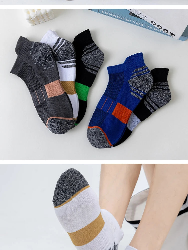 5 Pairs Socks Men's Short Socks Sweat Absorbent and Odorous Basketball Socks Running Sports Socks Breathable Mesh Men's Socks.