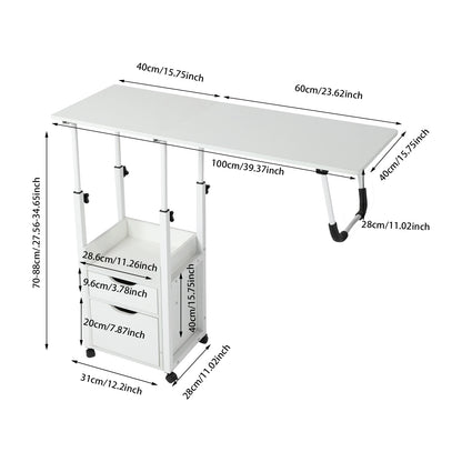 Klappbarer Laptop-Schreibtisch mit Rollen, höhenverstellbarer Nachttisch, Computertisch, tragbarer Schlafzimmer-Bürotisch