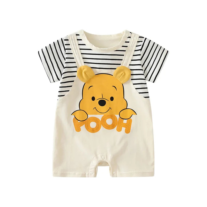 Sommer Baby Overall Cartoon Winnie the Pooh Bequeme Strampler für 0-2 Jahre alte Jungen Mädchen Streifen Kurzarm Bodys.