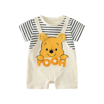 Sommer Baby Overall Cartoon Winnie the Pooh Bequeme Strampler für 0-2 Jahre alte Jungen Mädchen Streifen Kurzarm Bodys.