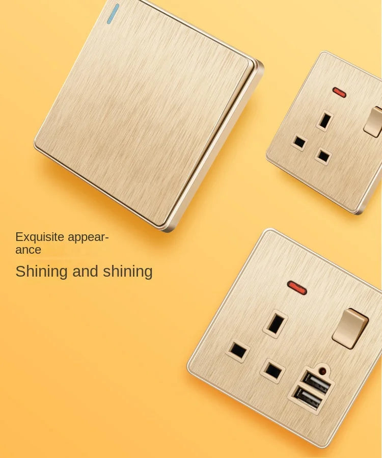 Gold 13A UK Stecker USB Steckdose, Haushalt elektrische licht schalter, universal 5 loch Dual Buchse mit USB Ladegerät, AC110-250V.
