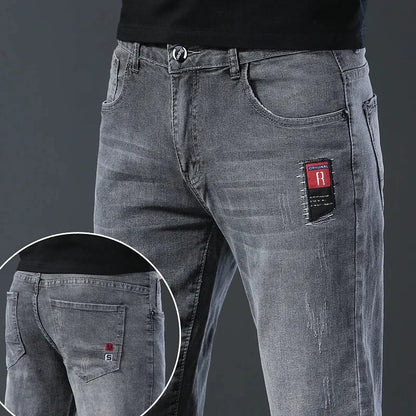 Frühling Herbst Xintang Denim Jeans Herren Slim Fit Casual Trendy Modische Alltagskleidung Blau Gerade Bein Hosen Elastische Taille
