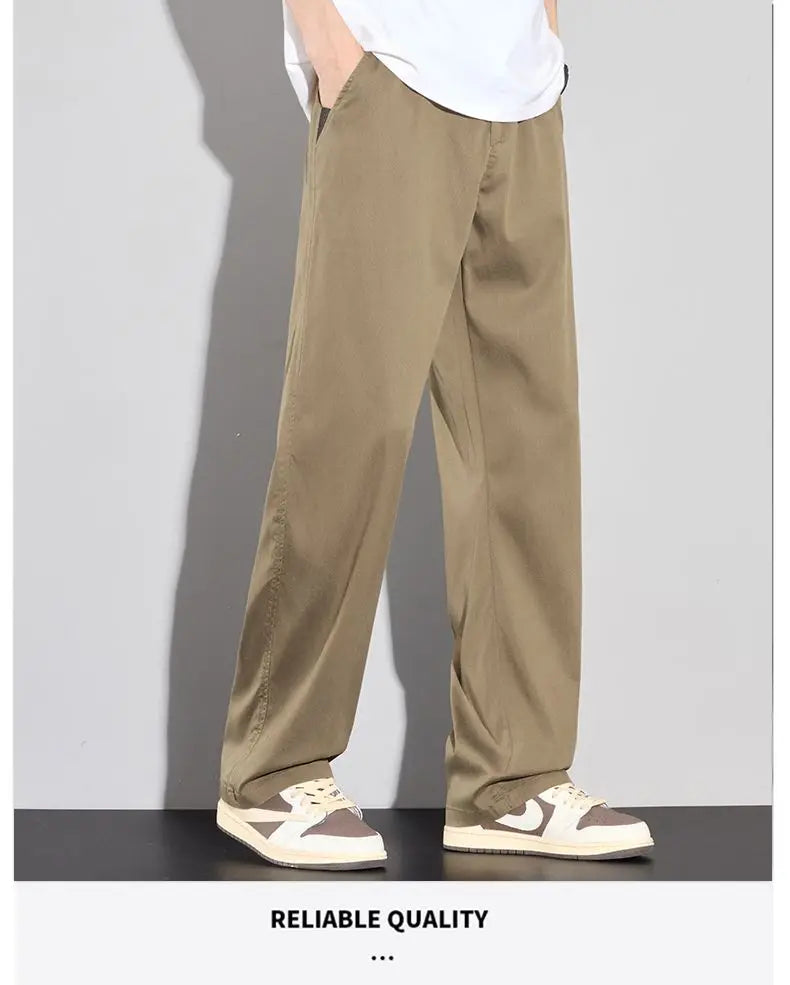 2025 Summer Thin Men's Soft Lyocell Casual Pants Breathable Fashion Solid Color Simple Male Trousers Brand Clothing.