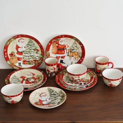Christmas Themed Ceramic Dinner Plates Tableware Set Underglaze Color Process Coffee Cup Soup Bowl Santa Claus Steak Plate.
