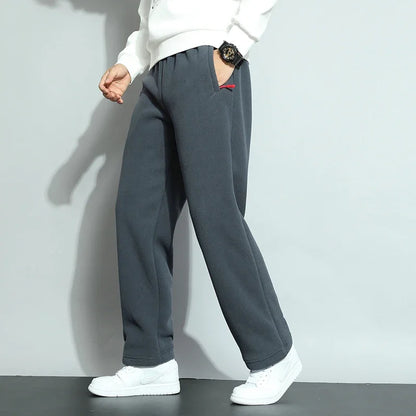 8XL Men's Down Pants Plus Size Winter Plus Velvet Thick Loose Cotton Pants Big Size Solid Color Warm Lamb Down Casual Sweatpants.