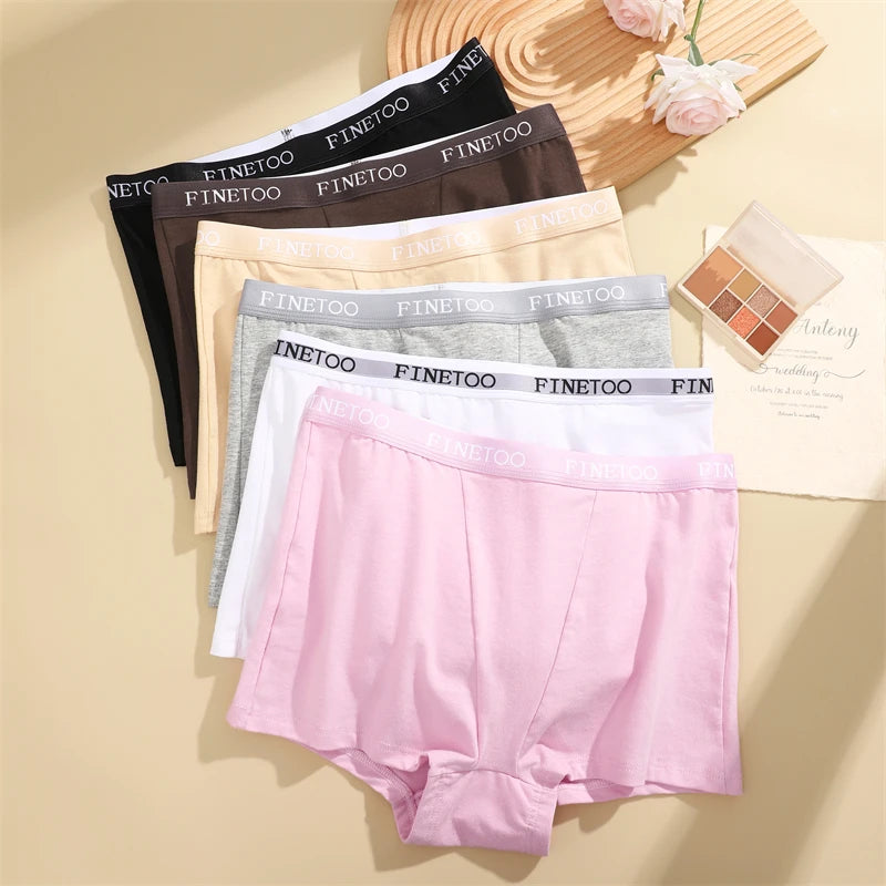 3Pcs Women's Panties Cotton Seamless Sports Boxers Underwear Female Solid Color Briefs Lingerie Intimate Underpant Finetoo S-XXL.