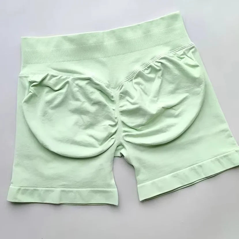 WOMEN SPORTS Impact Shorts Low Ribbed Waist Seamless Scrunch Bum Workout Gym Shorts Booty Hight Stretch Running Shorts.