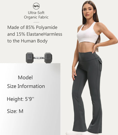 Damen-Leggings mit ausgestellten Taschen, weiche Yoga-Hose im Cargo-Stil, hohe Taille, schmale Hose, Fitness- und Bodybuilding-Sportbekleidung