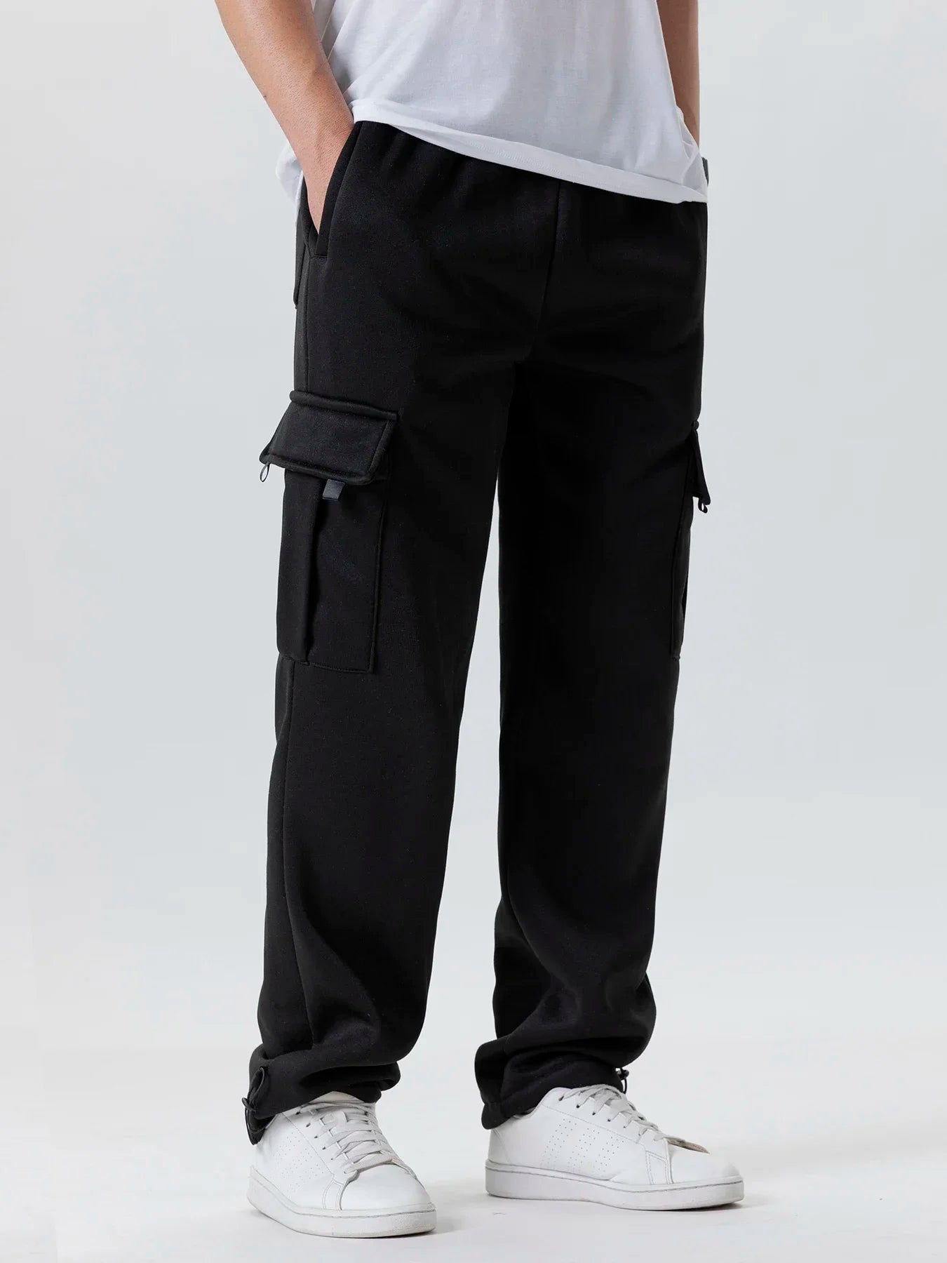 Autumn Men's Cargo Pants Loose Straight Trousers Multi-Pockets Drawstring Casual Sports Pants Solid WorkWear Joggers Long Pants.