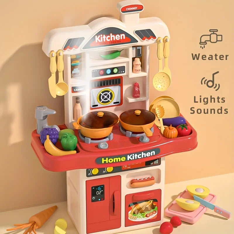Children Realistic Simulation Kitchen Play Cooking Toys Set Simulation Table Utensils Light Sound Gift for Girls Boys Age Over 3.