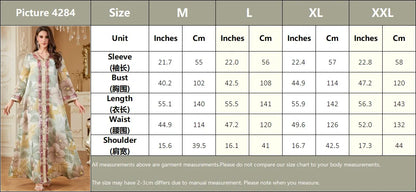 Ramadan Dubai Floral Print Long Dress Sequins Patchwork Abayas Mesh Kebaya For Muslim Women's Casual Loose Clothing.