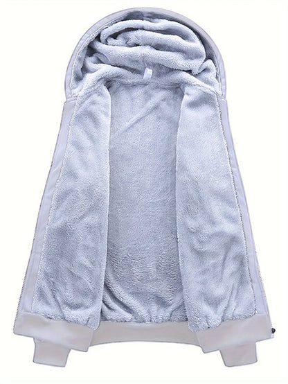 Men's winter thickened  jacket with hood for outdoor sports Suit leisure running fitness warmth two-piece set.