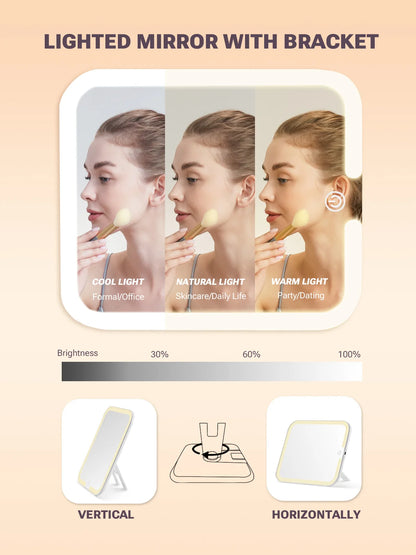 Portable Makeup Case With Light and Mirror 3 Adjustable Brightness LED Cosmetic Case Makeup Organizer Travel Train Case Storage.