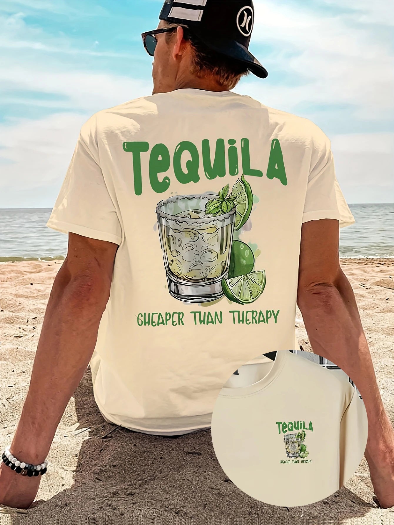 New Summer Tequila Cheaper Than Therapy Meme Graphic Cotton T-shirt For Men Short Sleeve Outdoor Streetwear Casual Unisex Tops.