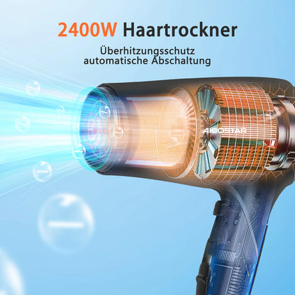 Aigostar Ionic Hair Dryer, Travel Hair Dryer with Foldable Handle, 2 Speeds and 3 Temperature Settings, 2400 W