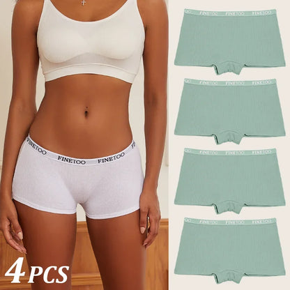 4Pcs Women Cotton Boxers Underwear Seamless Ice Silk Shorts Solid Color Ladies Soft Boyshorts Plus Size Cotton Boxers M/L/XL.