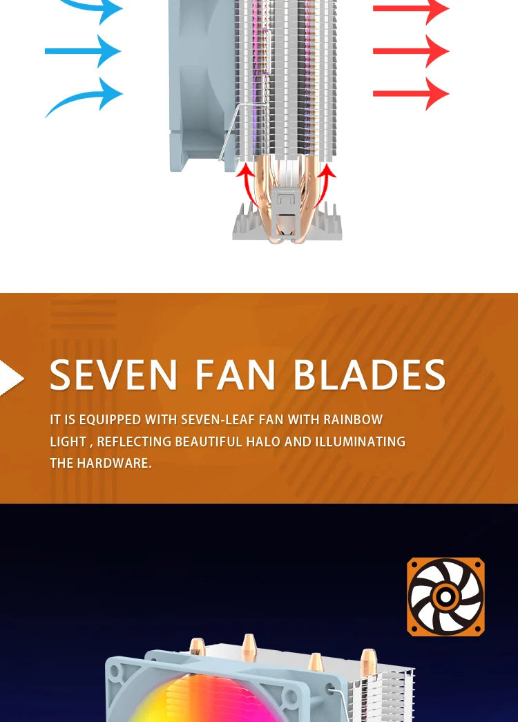 Aigo CPU Cooler 2 4 6 Heat Pipes PC Radiator Cooling 3PIN PWM Silent Rgb Fan For Intel  1700 1150 1155 1156 1366 AM2/AM3/AM4 AMD.