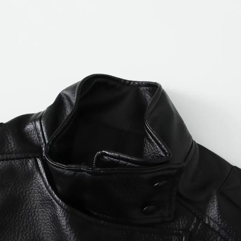 ETJ 2025 neue Damenmode, lockere Version der Stehkragen-Kunstlederjacke, Streetstyle, coole, hübsche Lederjacke