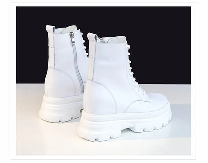 WOIZGIC Women Female Ladies Mother Genuine Leather Ankle Boots Shes Warm Autumn Winter Plush Zipper Motorcycle British Increase.