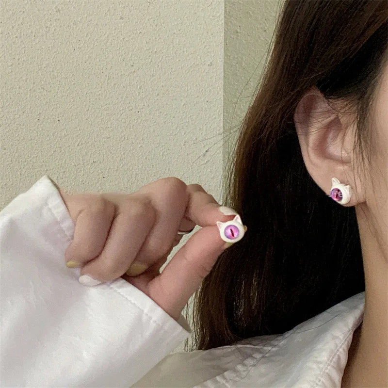 2023 New Fashion Cute Animal Stud Earrings Women Cartoon Small Black Cat Bear Shark Dinosaur Earring Ear Stud Girl Funny Jewelry.