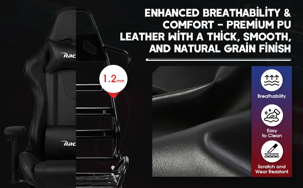 AUTHMIC Ergonomischer Gaming-Stuhl mit verstellbaren Armlehnen, verstellbarer Rückenlehne, PU-Ledersitz für den Rennspielaufbau im Home Office