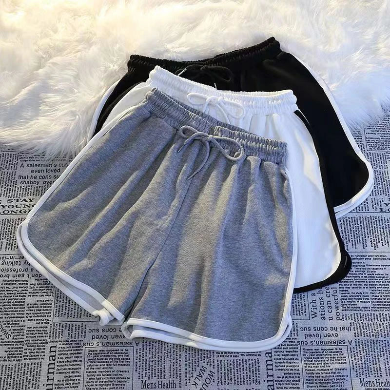 Striped Sports Shorts Women Korean Fashion Casual Mini Shorts Summer Simple Loose Wide Leg Shorts Ladies New.