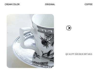 Vintage Elegant Ceramic Mug Floral bird pattern Coffee Cup and Saucer Afternoon Tea Cup Dessert Tray Exquisite Gift Water Cup.