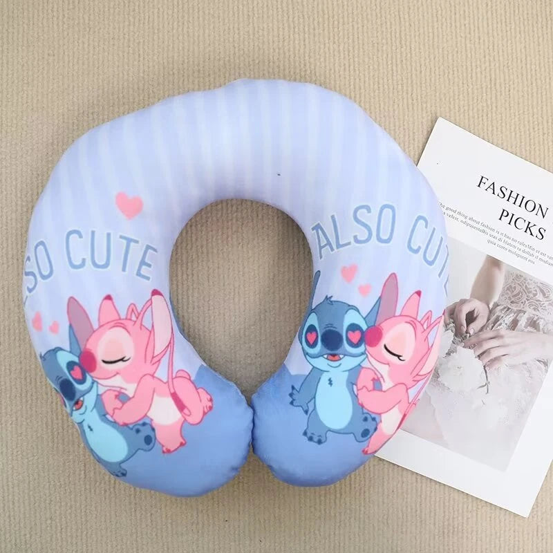 Lovely Lilo & Stitch U-shaped Neck Pillow Cute Stuffed Anime Stitch Angel Travel Pillow Cartoon Printed Nap Pillow Washable.