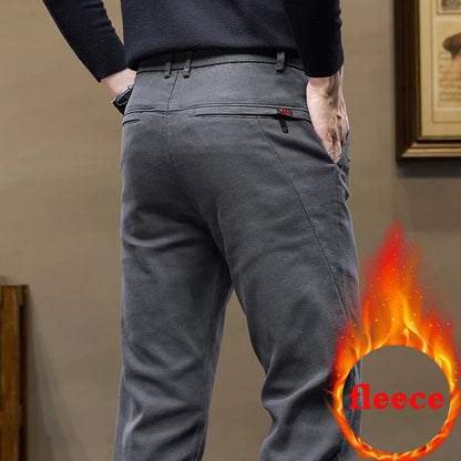 Warm Fleece Pants Winter Man Cowboy Man Thermal Fleece Lined Korean Fashion Slim Thicken Plush Wool Boot Cut Jeans Men.