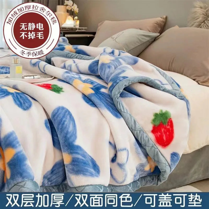 Thiened Double-layer Raschel Blanket Warm Coral Fce Wedding Blanket Single Double Bed Autumn Winter Warmth Cover Blanket