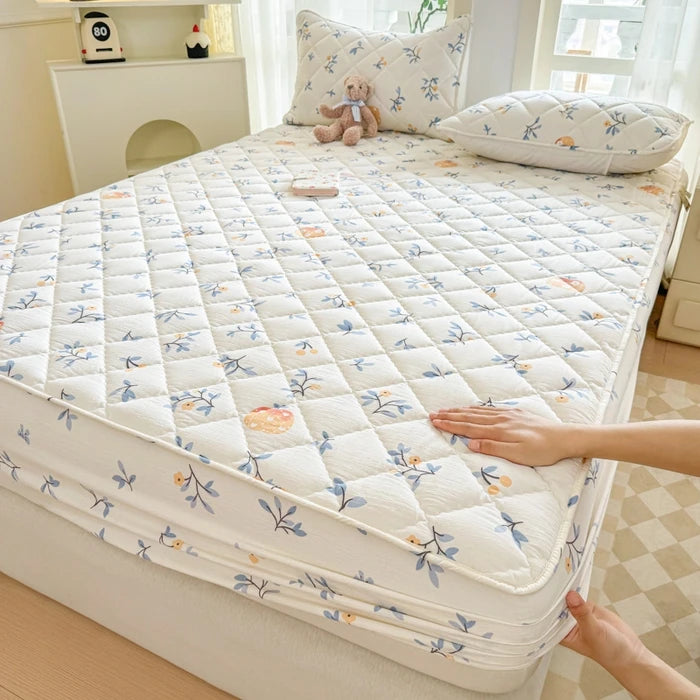 1pc Floral Style Bed Cover Quilted Bedspread Non-slip Mattress Protector Adults Kids Room Bedsheets 매트리스 커버 (No Pillowcase)