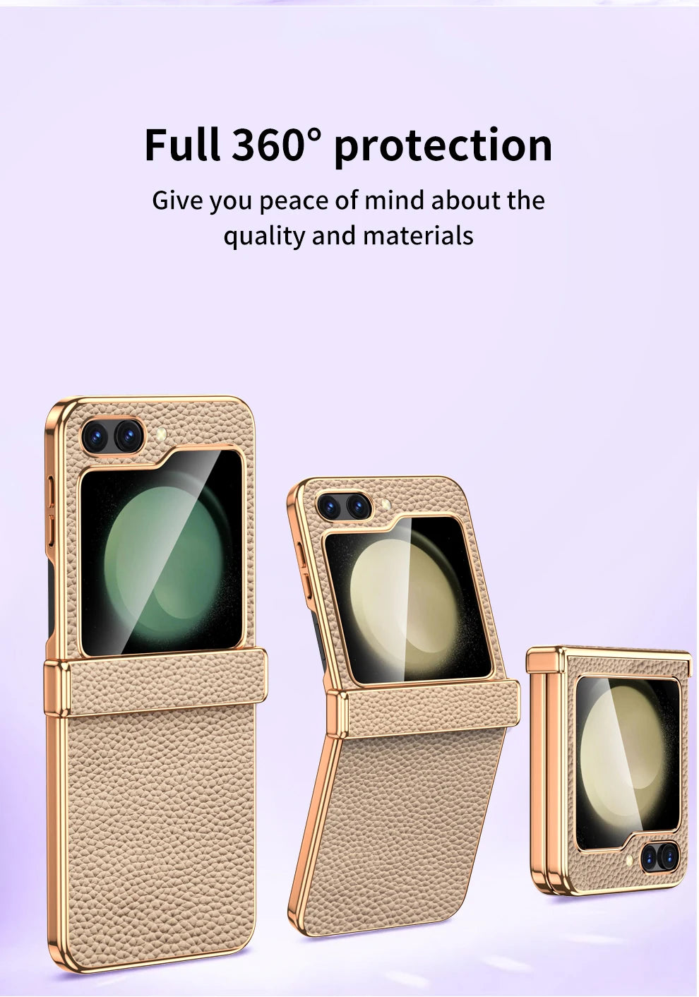 Cowhide Leather Phone Case for Samsung Galaxy Z Flip7 Flip6 Flip5 Flip 7 6 5 Luxury Hinge Protection Cover with Tempered Glass.