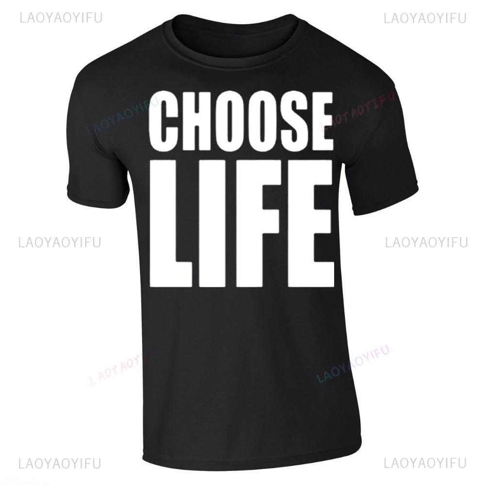 Choose Life Wham Retro 80s 80's Simple Letters T Shirt Woman Man Summer Music Festival High Quality Cotton Printed T-shirt.