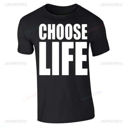 Choose Life Wham Retro 80s 80's Simple Letters T Shirt Woman Man Summer Music Festival High Quality Cotton Printed T-shirt.