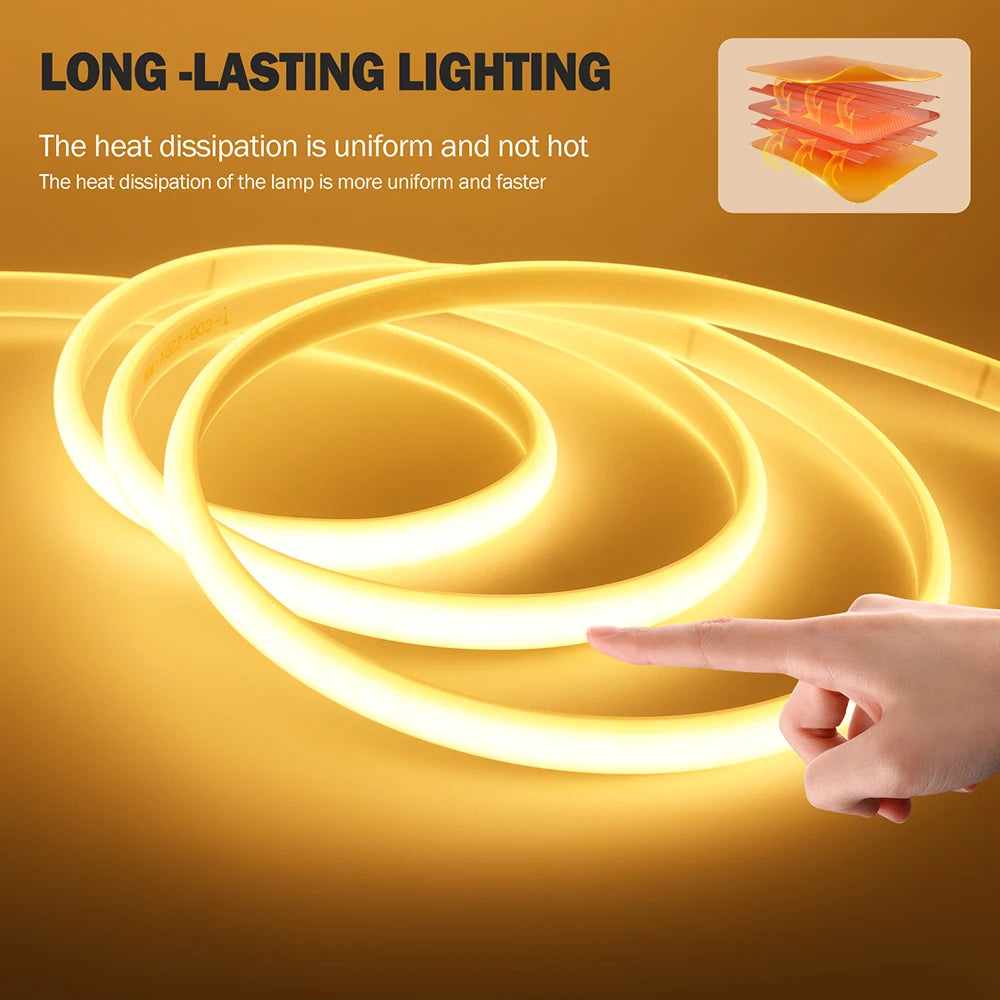 220V Dimmable COB LED Neon Strip Light Dimmer Switch Plug Kit Waterproof 288 LED Flex Tube Lamp Hight Bright Warm/Natural White.