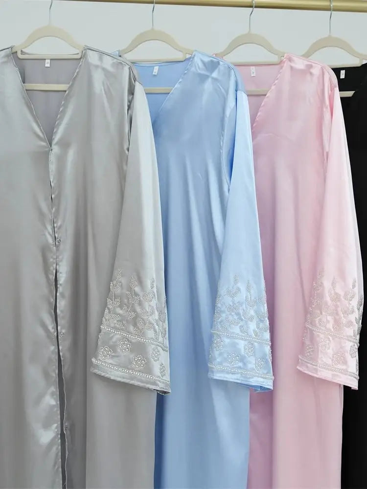 Ramadan Eid Open Beading Kimono Abaya Dubai Muslim Prayer Clothes Women Kebaya Kaftan Dress Islam Robe Arabe Femme Musulmane.