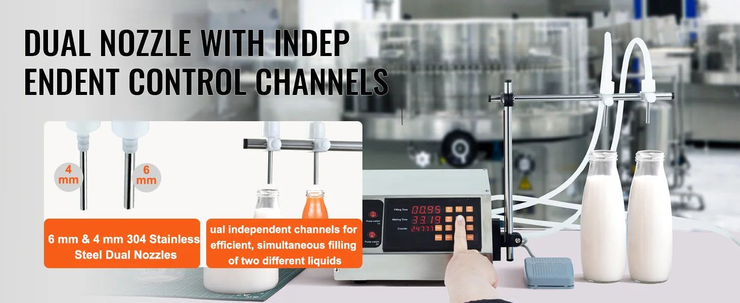 SucceBuy 30-4000ml Liquid Filling Machine Double Nozzle Automatic Bottle Filler with Digital Control for MilkWater Wine Beverage.